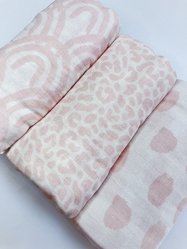 Trio of Dusky Pink Bamboo Muslin Swaddles